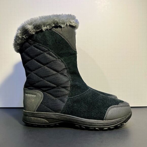 Womens COLUMBIA Ice Maiden II Black Waterproof Winter Faux Fur Boots / Size 6 - Picture 2 of 10
